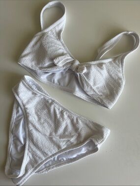 Lulu's Bright White Textured Knot Bikini Set